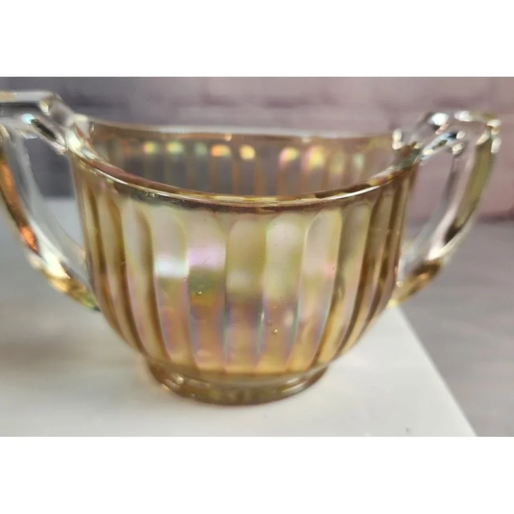 Vintage / Antique Iridescent Carnival Glass Sugar & Creamer Bowl Stunning Color